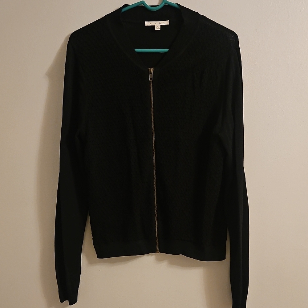 CAbi Black Knit Zipper Nylon Sweater Sz L